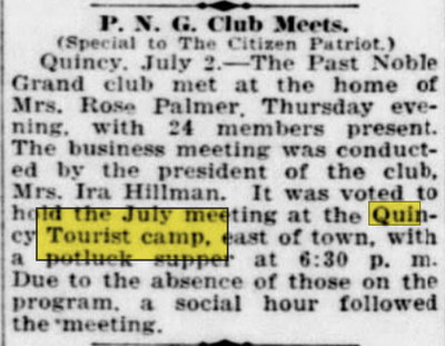 Quincy Camp (Quincy Tourist Camp) - Jul 02 1932 Article (newer photo)